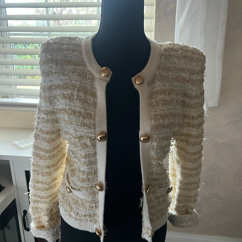 Express Cream Cardigan with Gold Buttons